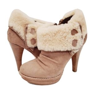 NEW UGG GEORGETTE Ankle Platform Boots Nubuck Fur upper Logo beige